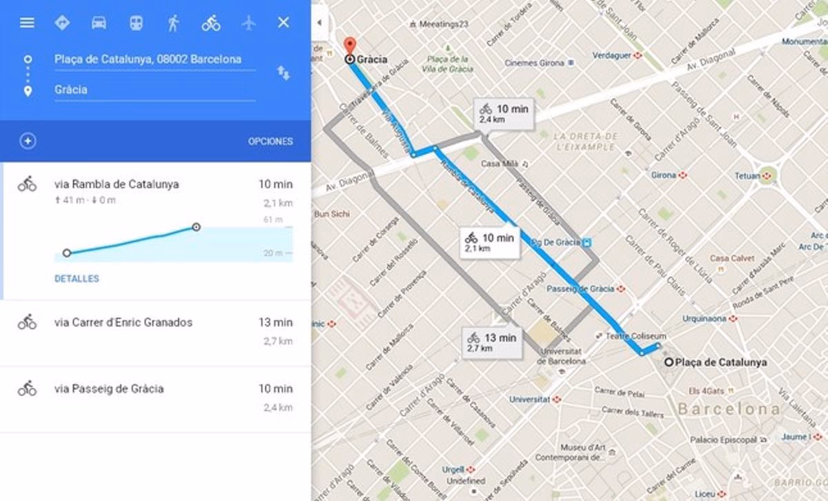 ¿Cómo cambiar en Google Maps de coche a bicicleta?