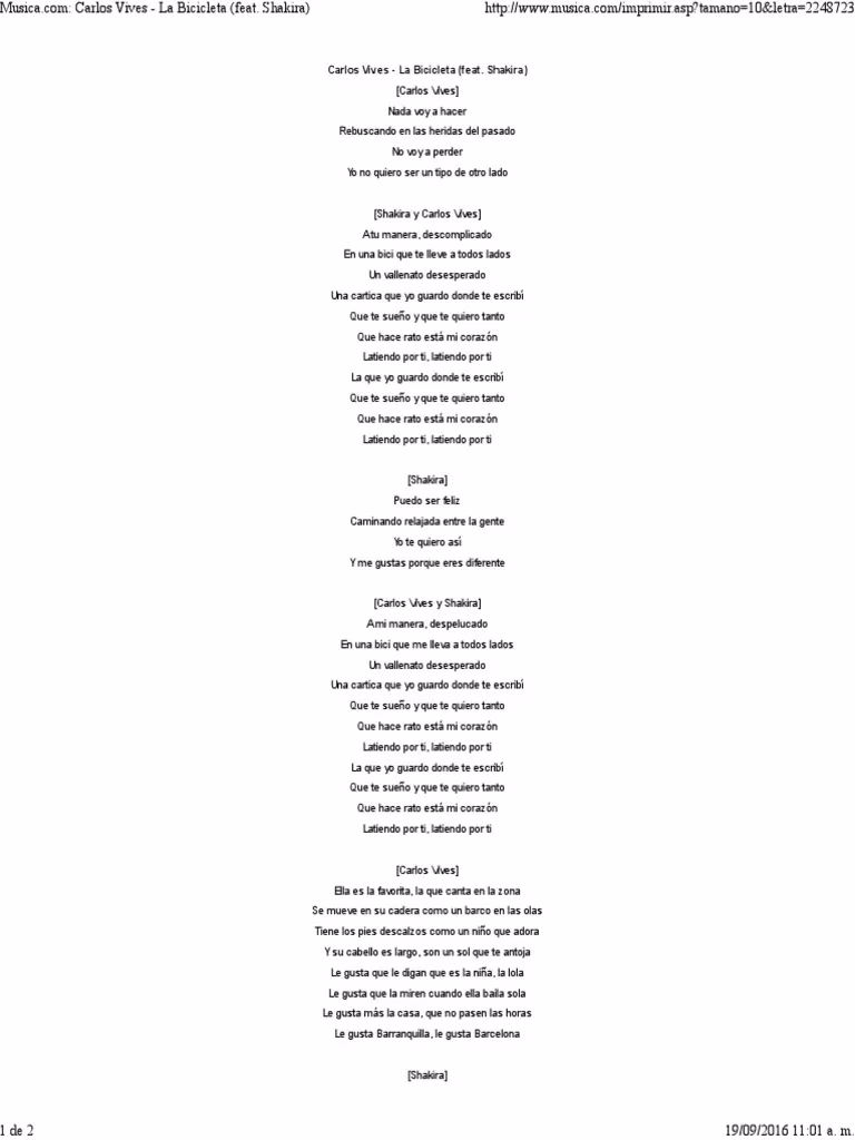¿Dónde menciona Shakira a Piqué en la bicicleta?