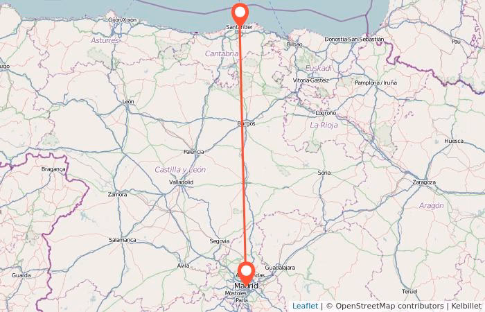 ¿Qué ciudades hay entre Madrid y Santander?